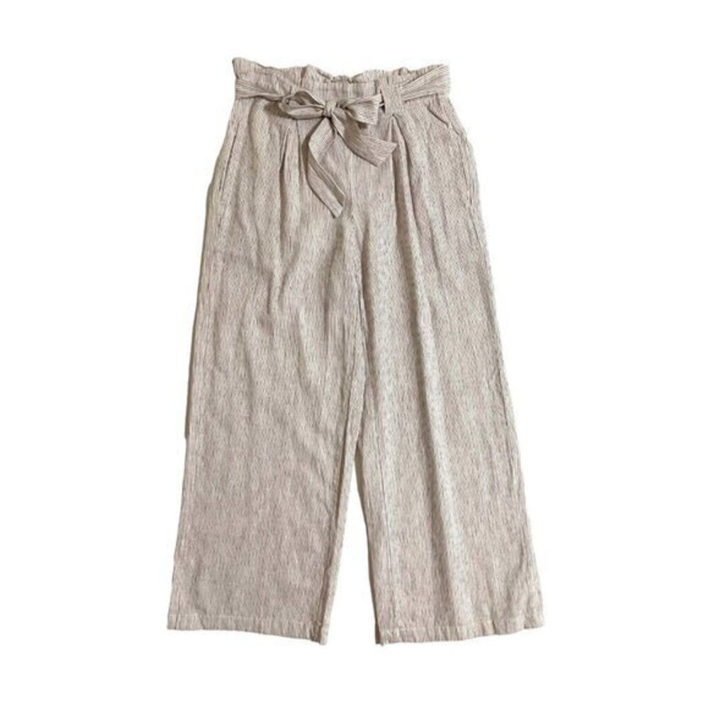 Max Studio Striped Linen Pants Paperbag Belted Waist Wide Leg SZ M NWT